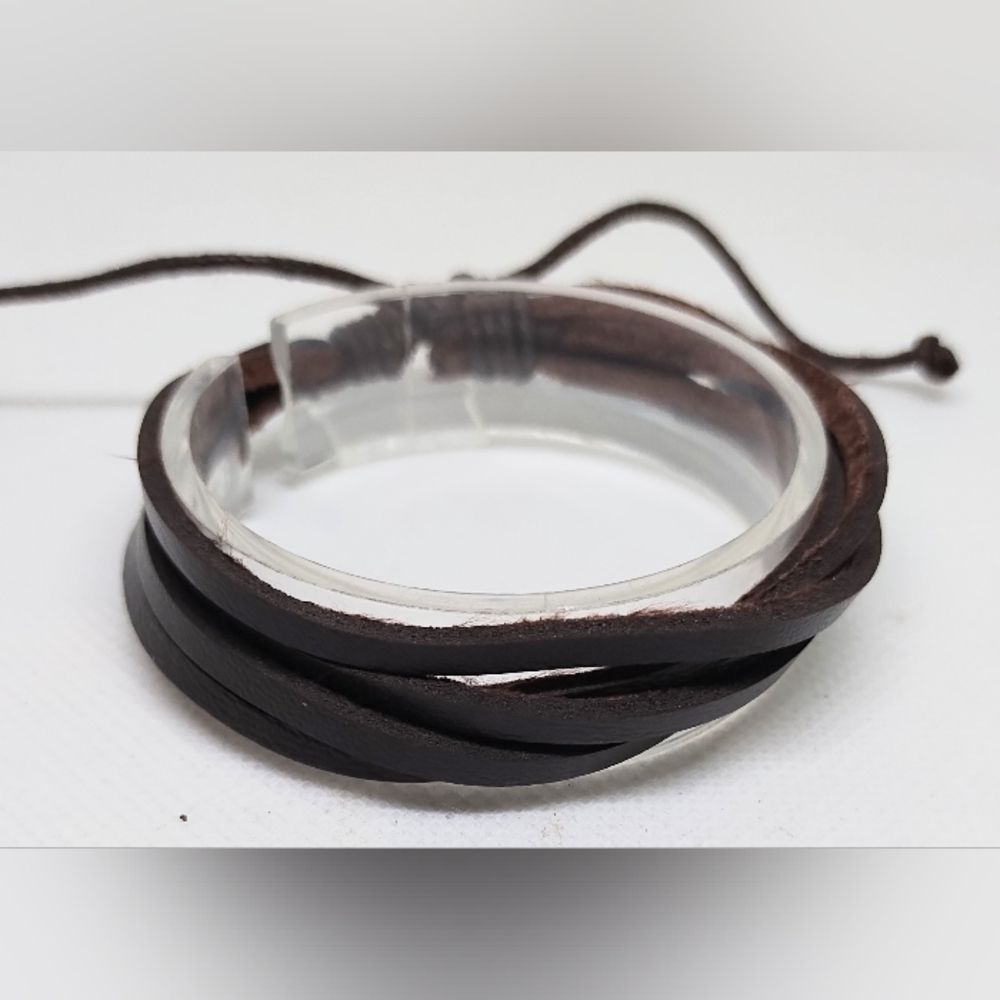 Men's Bracelet Leather Layered Brown NEW f52